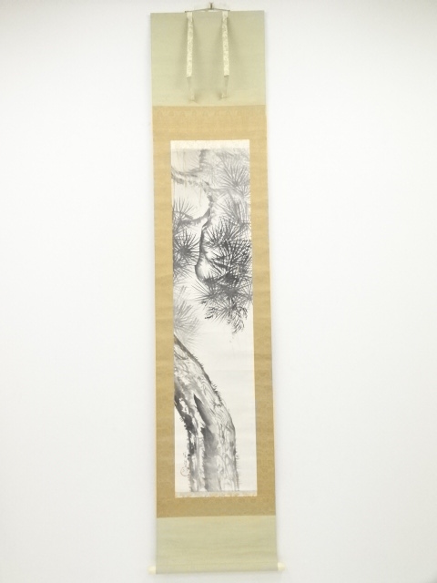 JAPANESE HANGING SCROLL / HAND PAINTED / PINE TREE